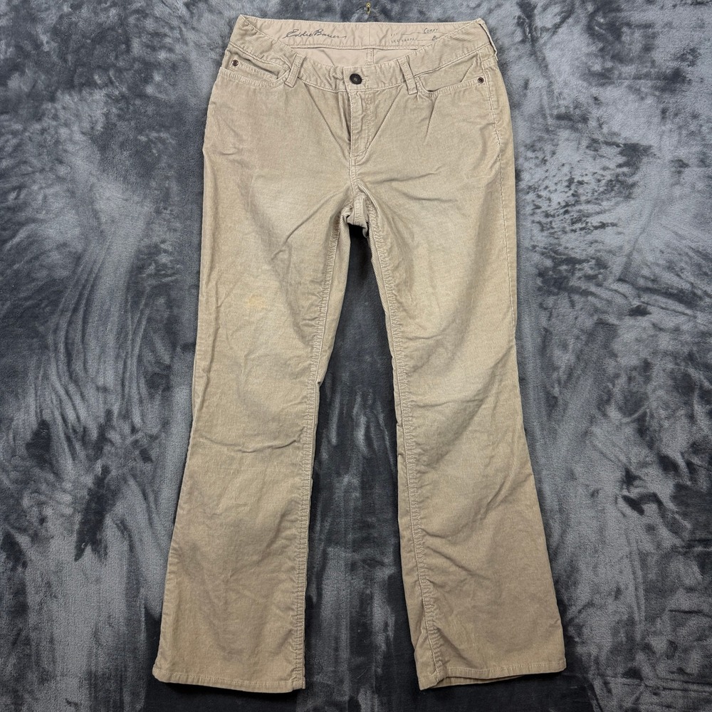 Eddie Bauer Corduroy Pants Womens 10 Tan Curvy Bootcut Stretch Khaki - Picture 1 of 9